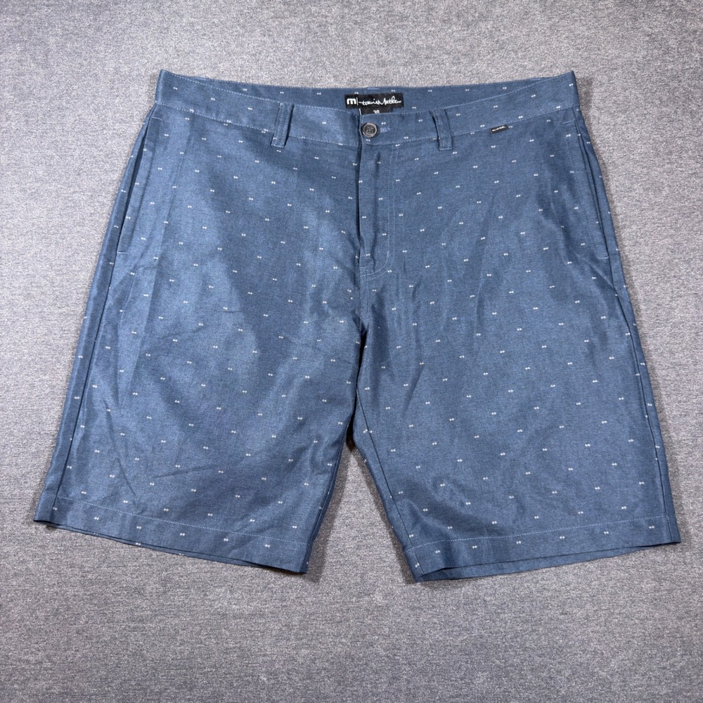 TravisMathew Shorts Mens 38 Blue Geometric Print Stretch Golf Casual Outdoor